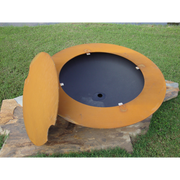 Fire pit art outdoor Saturn fire pit stainless steel in a garden