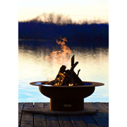 Fire pit art outdoor Saturn fire pit stainless steel with wood in a lake lifestyle