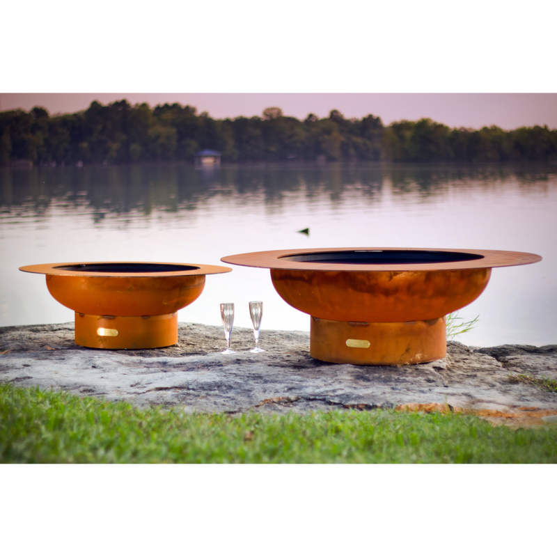 Fire pit art outdoor Saturn fire pit stainless steel without wood in a lake lifestyle