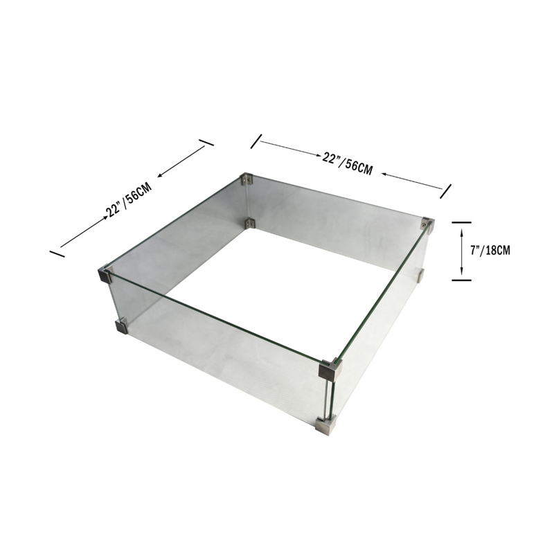 22" manhatthan square wind screen tempered glass outdoor fire pit accessories dimensions