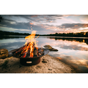 Fire pit art outdoor Asia 60" fire pit stainless steel with wood in a lake lifestyle
