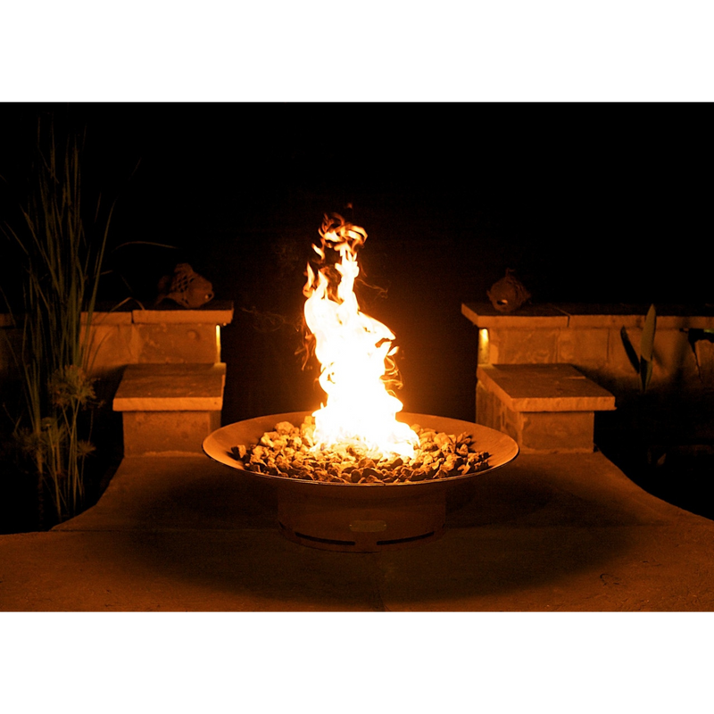 Fire pit art outdoor Asia 48" fire pit stainless steel with rocks in a garden lifestyle