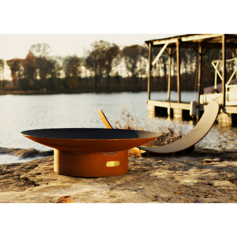 Fire pit art outdoor Asia 72" fire pit stainless steel in a lake lifestyle