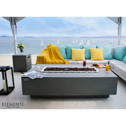 Granville Rectangular Concrete 60" Gas Fire Table with tank cover and outdoor furniture lifestyle