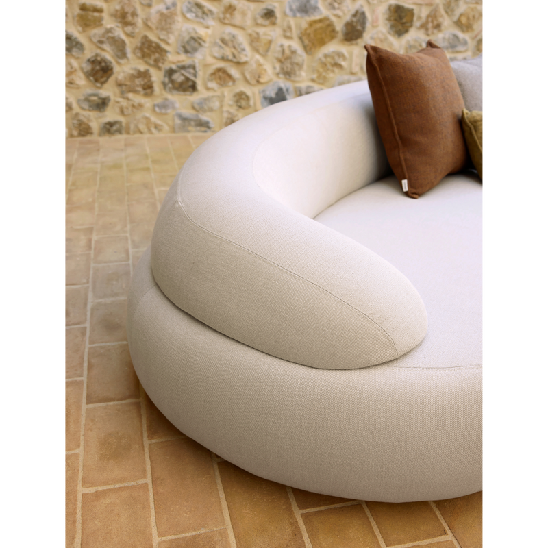 cane-line mellow 4-seater sofa sand, cane-line airtouch sofa with cushions in a patio lifestyle