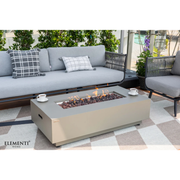 Outdoor patio setting with a Elementi fire pit table and Dark Grey Powder-Coated Frame w/ Granite Cushions Rope Weaving 3 Seater sofa.