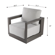 Elementi Newporrt collection Urbane Bronze Powder-Coated Frame w/ Granite CushionsChair with dimensions labeled on a white background