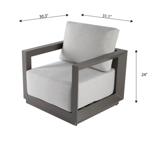 Elementi Newporrt collection Urbane Bronze Powder-Coated Frame w/ Granite CushionsChair with dimensions labeled on a white background