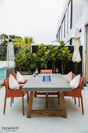 6 seater rectangular concrete dining table natural gas fire pit outdoor with outdoor furniture lifestyle