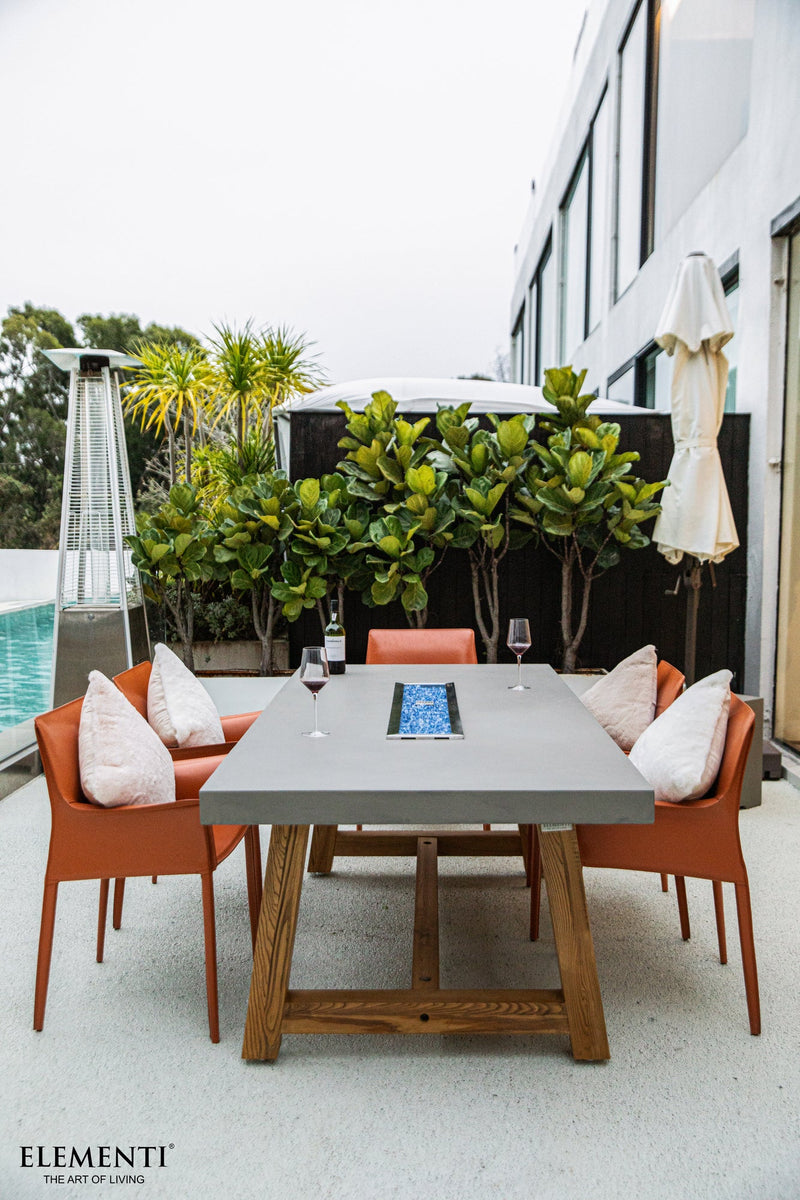 6 seater rectangular concrete dining table natural gas fire pit outdoor with outdoor furniture lifestyle