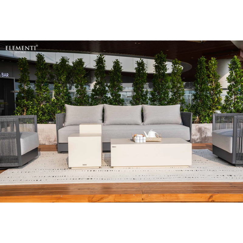 Elementi Capri Dark Grey Powder-Coated Frame w/ Granite Cushions
Round Rope Weaving outdoor furniture set and coffee table on a wooden deck.