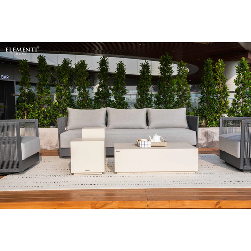 Elementi Capri Dark Grey Powder-Coated Frame w/ Granite Cushions
Round Rope Weaving outdoor furniture set and coffee table on a wooden deck.