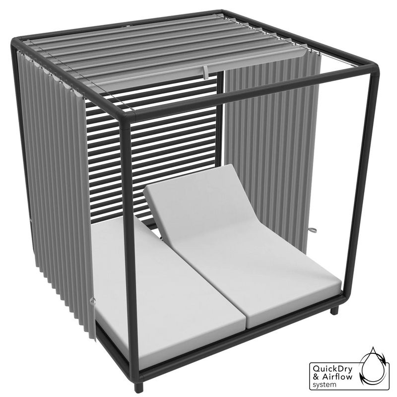 cane-line laze cabana in Lava Grey, Aluminium Incl. Light Grey Cane-line Natté with side curtains, roof side and roof