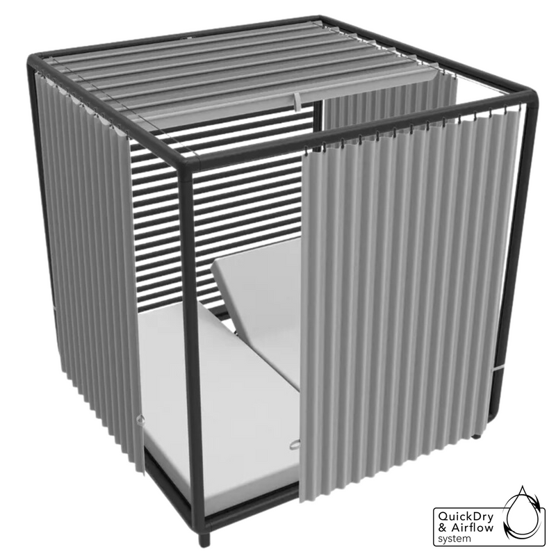 cane-line laze cabana in Lava Grey, Aluminium Incl. Light Grey Cane-line Natté with side curtains, roof side and roof