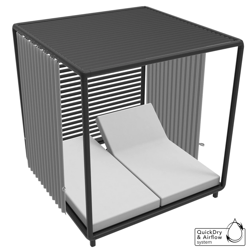 cane-line laze cabana in Lava Grey, Aluminium Incl. Light Grey Cane-line Natté with side curtains, roof side and roof