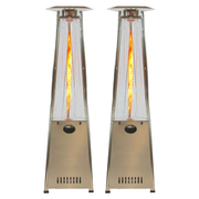 2 large tall outdoor stainless steel propane heater visible fire with 41,000 BTU 