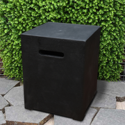 elementi square tank cover travetine texture ONB016 in a patio lifestyle