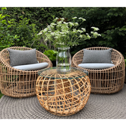 Cane line Nest coffee table footstool small natural with wind screen and outdoor furniture lifestyle