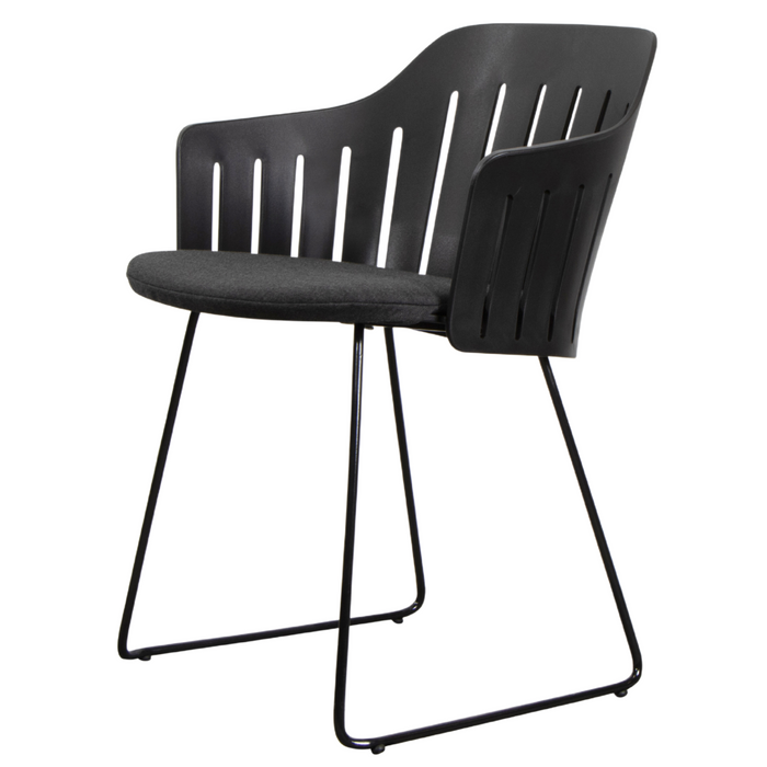 Choice Chair by Cane-line Black chair with Black, galvanized steel w/sled and Black, Cane-line Natté cushion