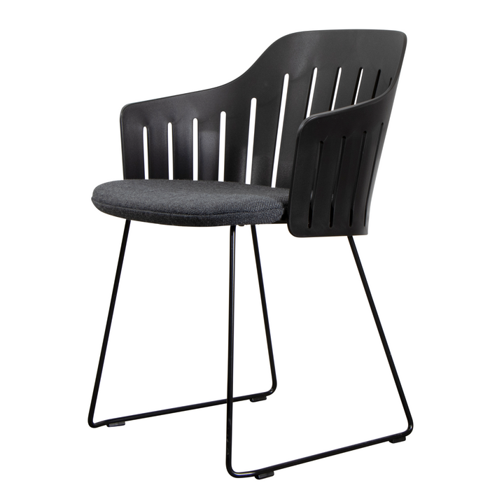 Choice Chair by Cane-line Black chair with Black, galvanized steel w/sled and Dark grey, Cane-line Focus cushion