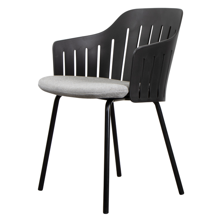 Choice Chair by Cane-line Black chair with Black, galvanized steel w/4legs and Light grey, Cane-line Focus cushion