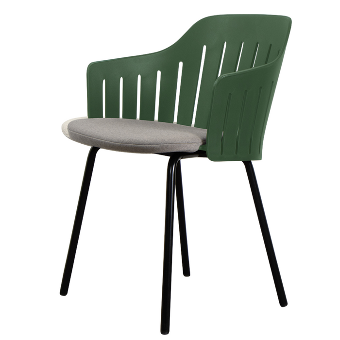 Choice Chair by Cane-line Dark green chair with Black, galvanized steel w/4legs and Light grey, Cane-line Focus cushion