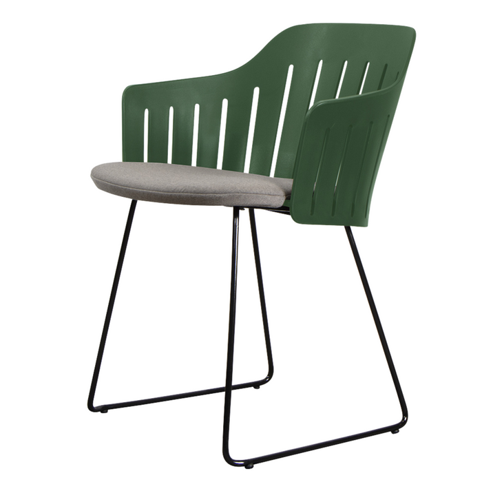 Choice Chair by Cane-line Dark green chair with Black, galvanized steel w/sled and Taupe, Cane-line Natté cushion