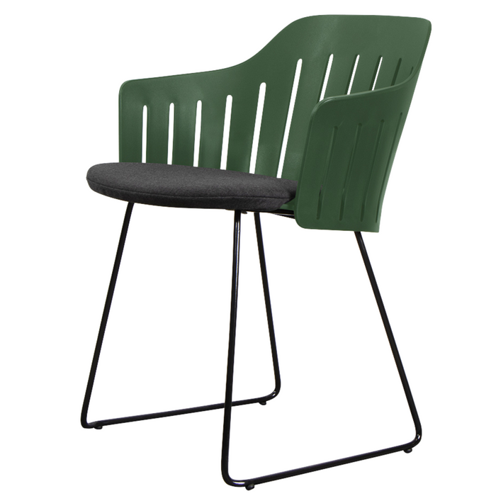 Choice Chair by Cane-line Dark green chair with Black, galvanized steel w/sled and Black, Cane-line Natté cushion