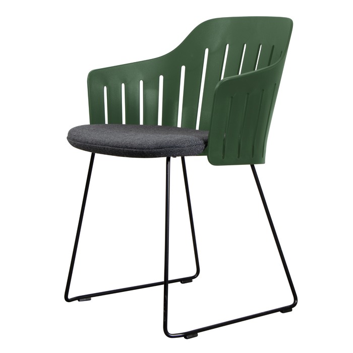 Choice Chair by Cane-line Dark green chair with Black, galvanized steel w/sled and Dark grey, Cane-line Focus cushion