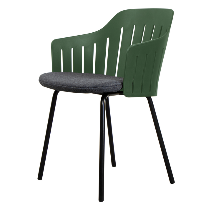 Choice Chair by Cane-line Dark green chair with Black, galvanized steel w/4legs and Dark grey, Cane-line Focus cushion