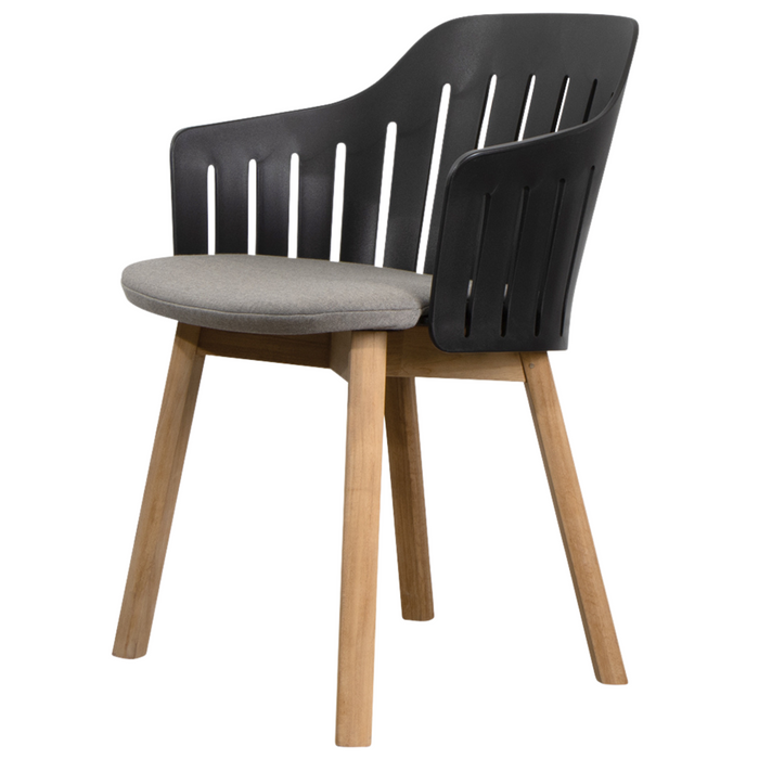 Choice Chair by Cane-line Black chair with teak legs and Taupe, Cane-line Natté cushion