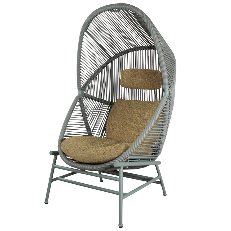 cane line hive chair Dusty green, small round tube Cane-line Weave with Dusty green, aluminium base and Turmeric yellow, Cane-line Rise cushion