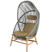 cane line hive chair Dusty green, small round tube Cane-line Weave with teak base and Turmeric yellow, Cane-line Rise cushion
