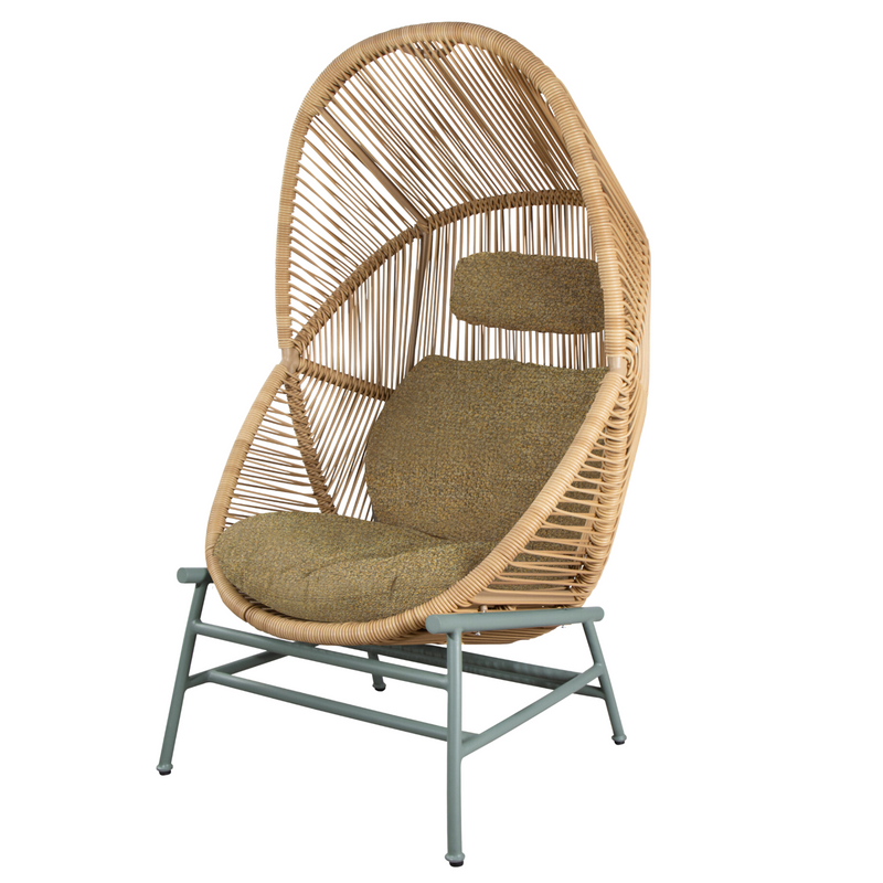 cane line hive chair Natural, small round tube Cane-line Weave with Dusty green, aluminium base and Turmeric yellow, Cane-line Rise