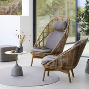 cane line hive lounge chair Natural, large round tube Cane-line Weave w/teak with Taupe, Cane-line AirTouch cushion in a patio with hive highback chair lifestyle