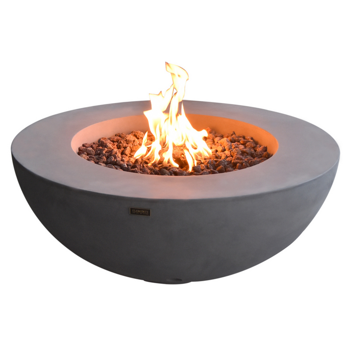 Concrete fire pit with flames on a white background