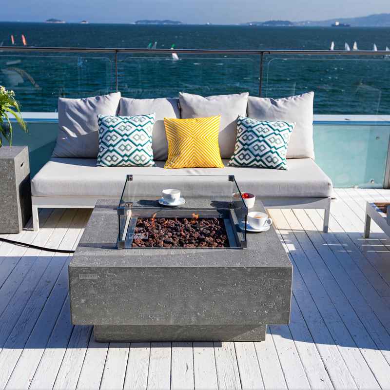 lavish concrete propane natural gas fire pit outdoor with wind screen and outdoor furniture lifestyle
