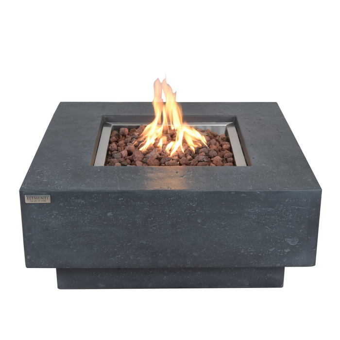 Concrete fire pit with flames on a white background