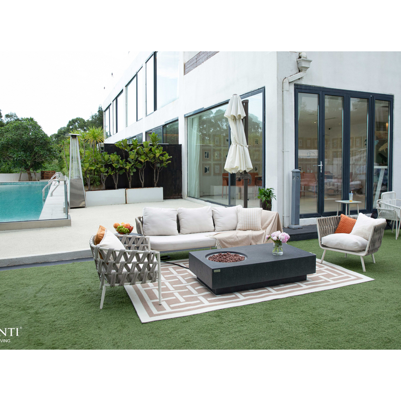 56 concrete propane natural gas fire table outdoor with outdoor furniture lifestyle