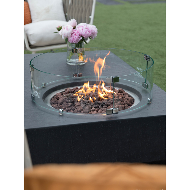 56 concrete propane natural gas fire table outdoor with wind screen lifestyle