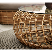Cane line Nest coffee table footstool large Aluminium Weave Natural with win screen lifestyle