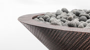 Copper fire bowl outdoor rocks