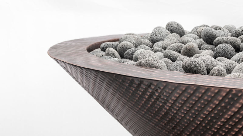 Copper fire bowl outdoor rocks
