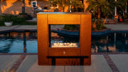 Corten Steel fire place outdoor in a pool lifestyle