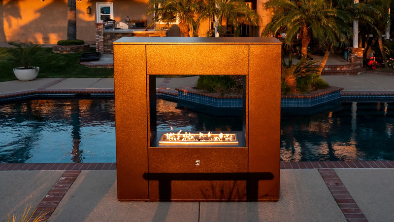 Corten Steel fire place outdoor in a pool lifestyle