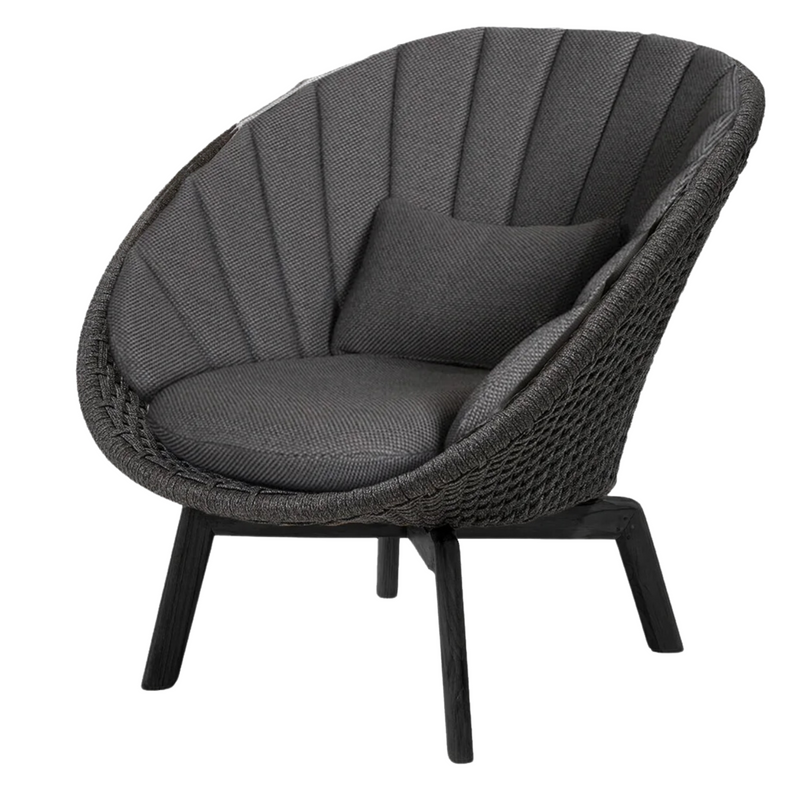 cane line peacock lounge chair ark grey, medium flat Cane-line Soft Rope w/black aluminium and Dark grey, Cane-line Focus cushion