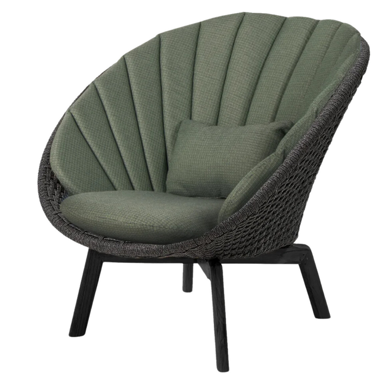 cane line peacock lounge chair ark grey, medium flat Cane-line Soft Rope w/black aluminium and Dark green, Cane-line Link cushion