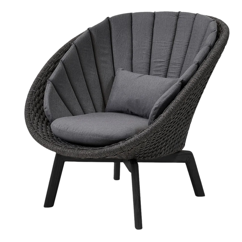 cane line peacock lounge chair ark grey, medium flat Cane-line Soft Rope w/black aluminium and Grey, Cane-line Natté cushion