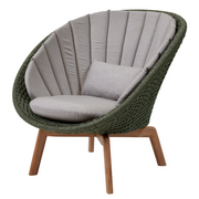 Cane line Peacock lounge chair Dark green, medium flat Cane-line Soft Rope w/teak and Taupe, Cane-line Natté cushion