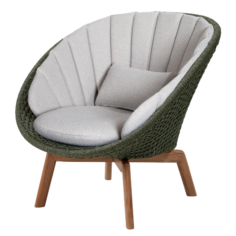 Cane line Peacock lounge chair Dark green, medium flat Cane-line Soft Rope w/teak and Light grey, Cane-line Focus cushion